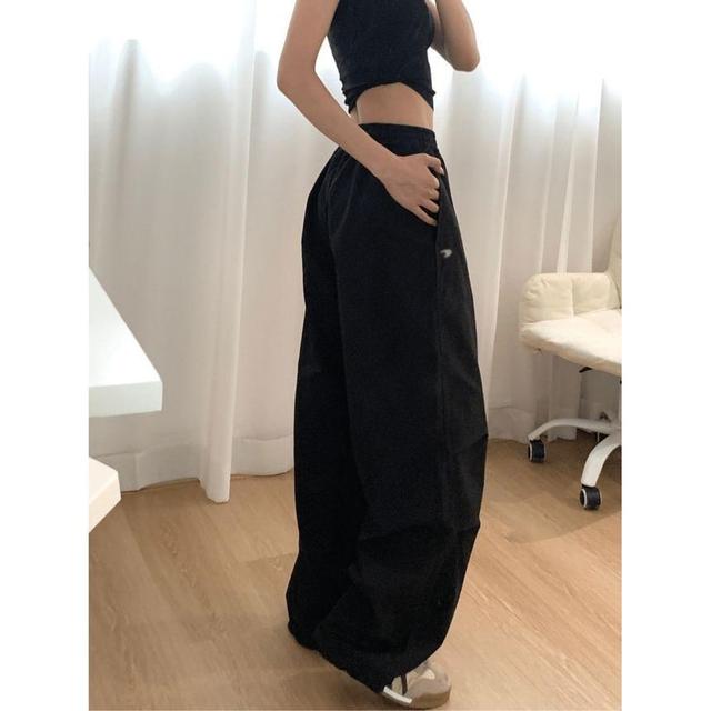 High Waist Plain Loose-Fit Wide-Leg Sweatpants Product Image