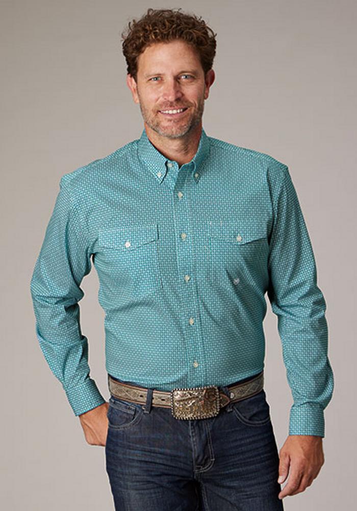 Roper® Men's L/S Teal Dot Print Button Shirt Product Image