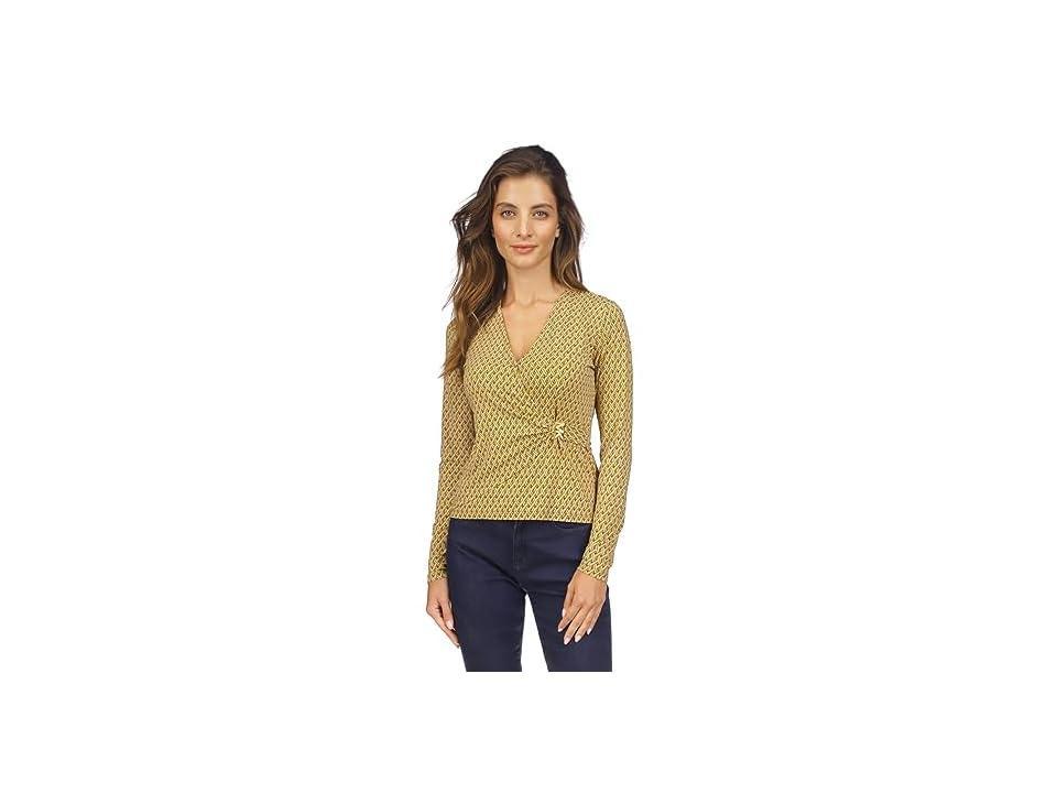 MICHAEL Michael Kors Petite Long Sleeve Hardware Faux Wrap Top (Marigold) Women's Clothing product image