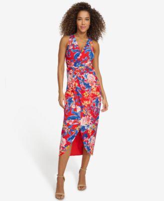 Siena Womens Floral Side-Ruched Sleeveless Midi Dress Product Image