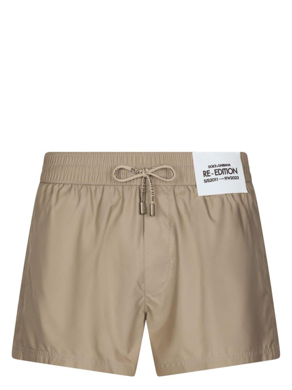 Logo-patch Swim Shorts In Neutrals Product Image