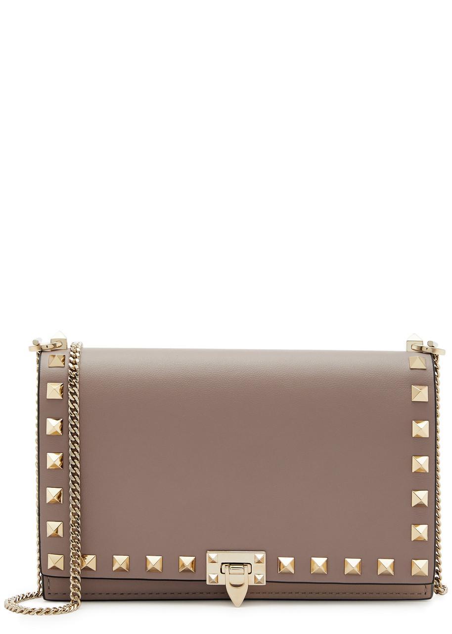 VALENTINO GARAVANI Rockstud Leather Pouch In Nude Product Image