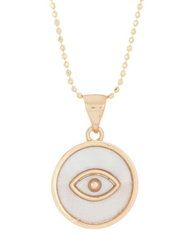 Adornia 14k Gold Plated Mother Of Pearl Evil Eye Disc Pendant Necklace, Womens White Product Image