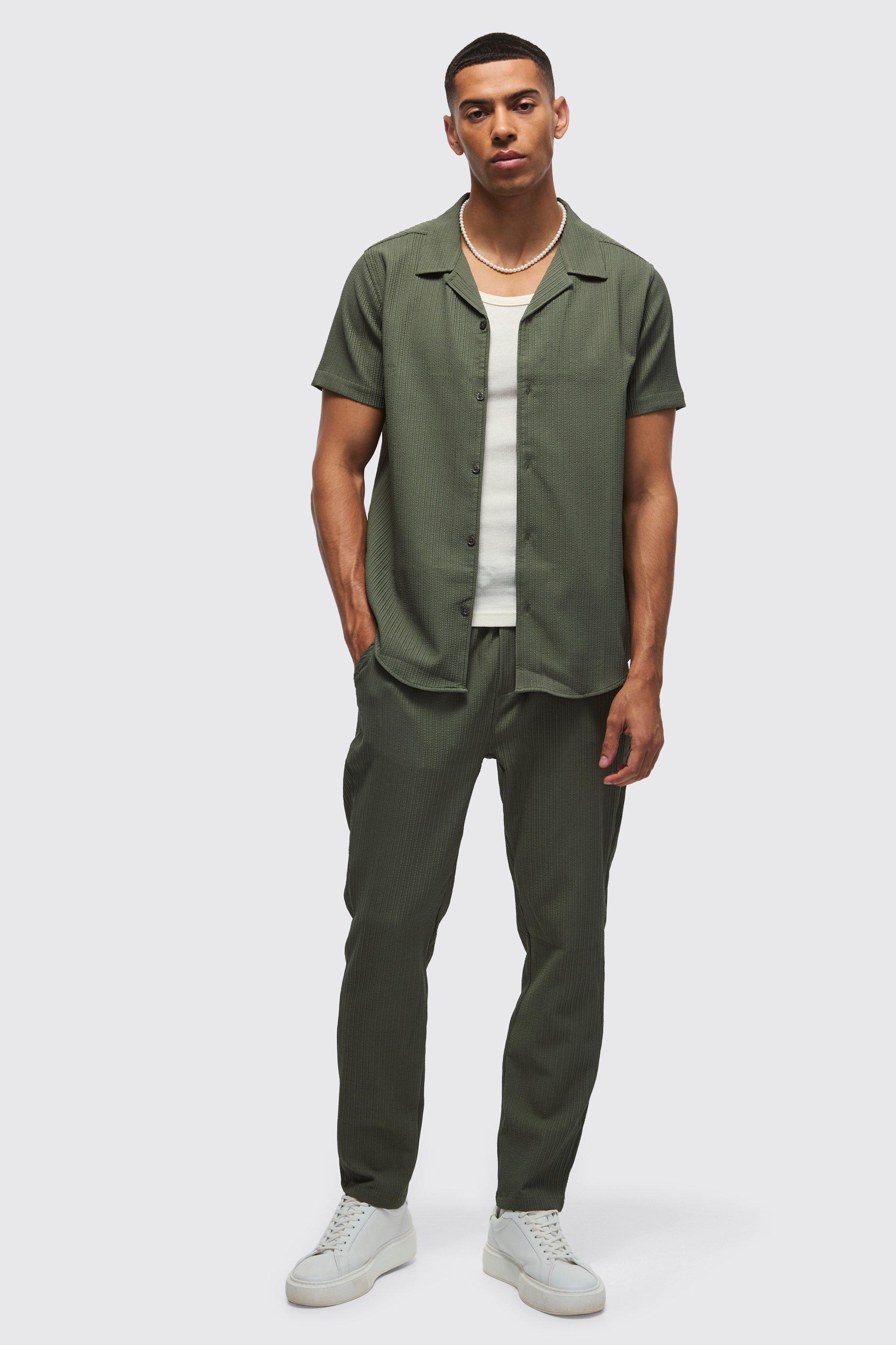 Seersucker Revere Collar Shirt & Pants Set | boohooMAN USA Product Image