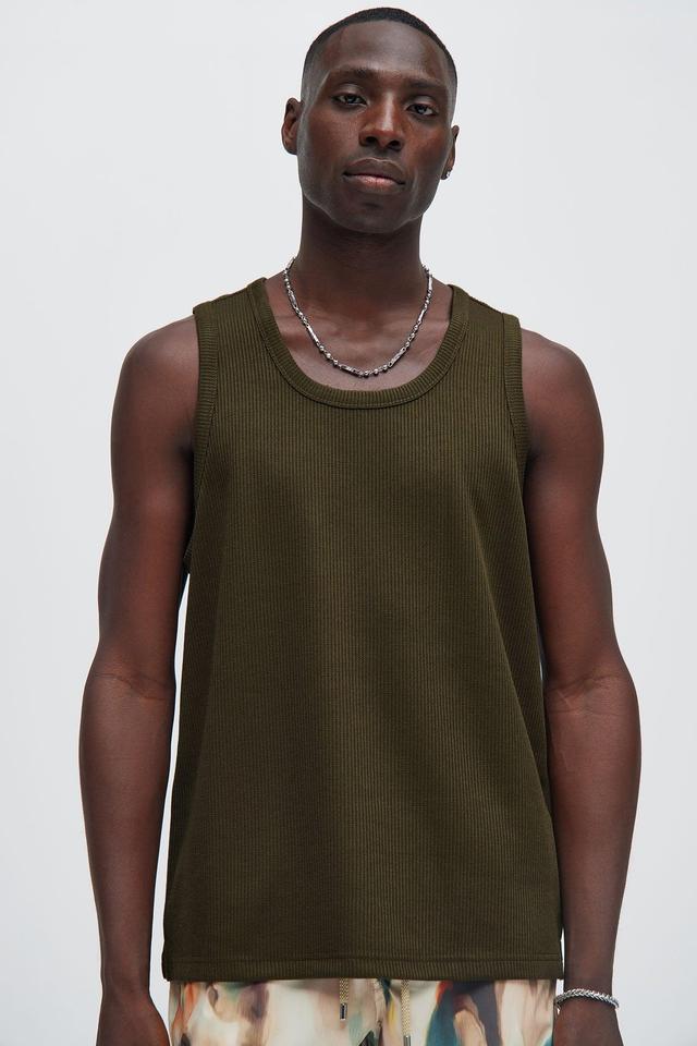 Kalel Textured Tank Top - Olive Product Image