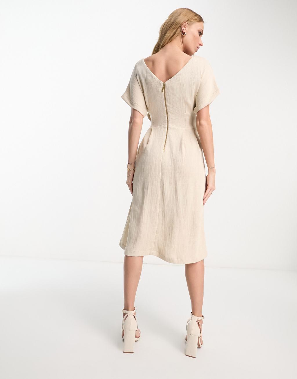 Closet London ribbed midi dress in stone Product Image