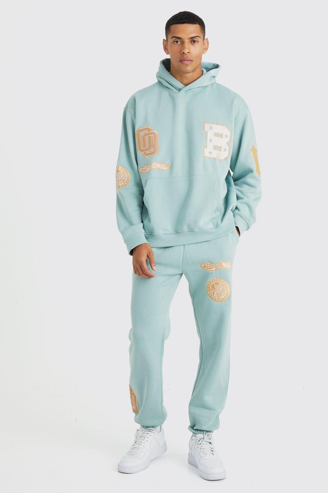 Oversized Bm Varsity Hooded Tracksuit | boohooMAN USA Product Image