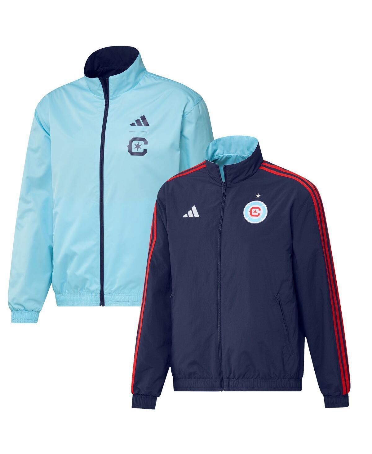 Mens adidas Navy and Light Blue Chicago Fire 2023 On-Field Anthem Full-Zip Reversible Team Jacket - Navy Product Image