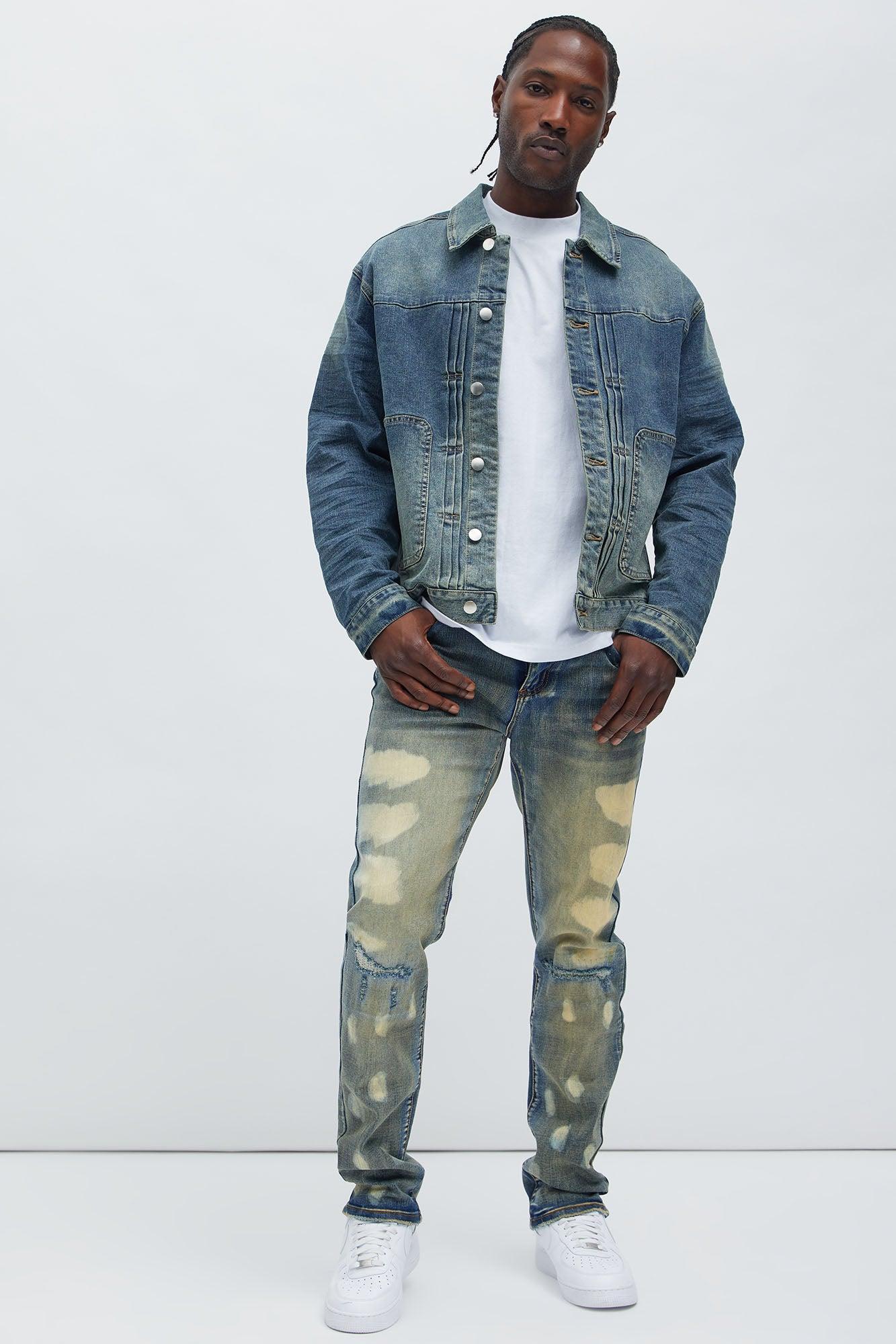 Spotted Bleached Slim Jeans - Vintage Blue Wash Product Image