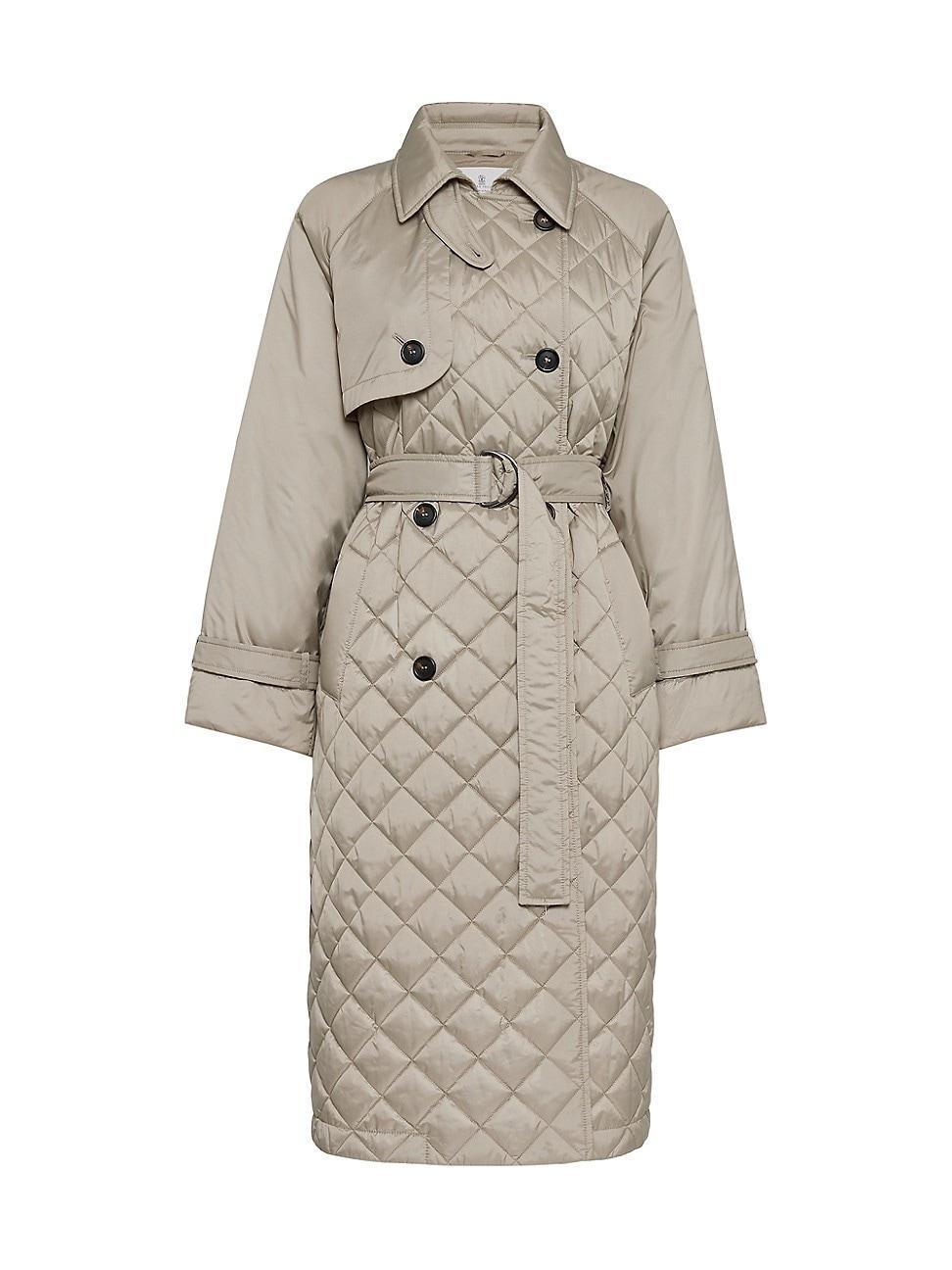 Womens Water Resistant Nylon Quilted Trench Coat Product Image