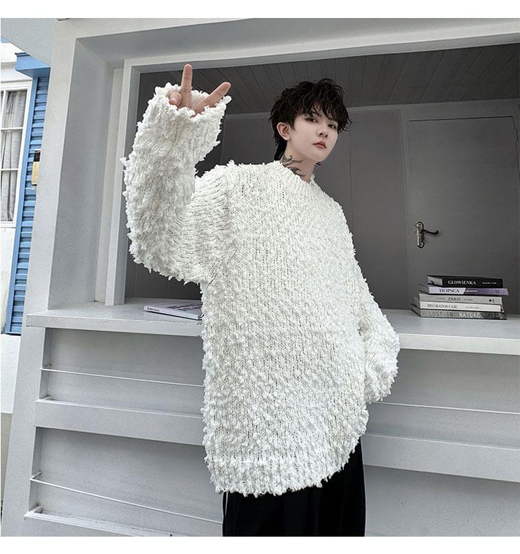 Round Neck Plain Oversized Sweater Product Image