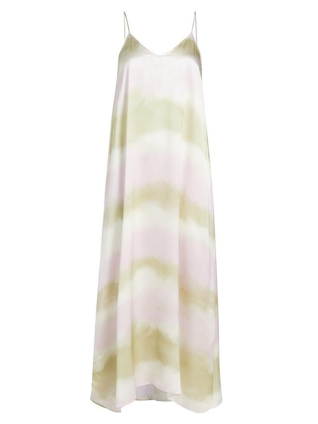 Womens Watercolor Stripe Silk Charmeuse Slip Dress Product Image