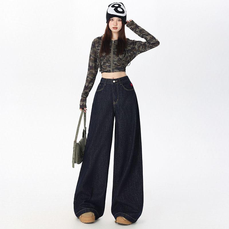 Mid Rise Washed Wide Leg Jeans (Various Designs) Product Image