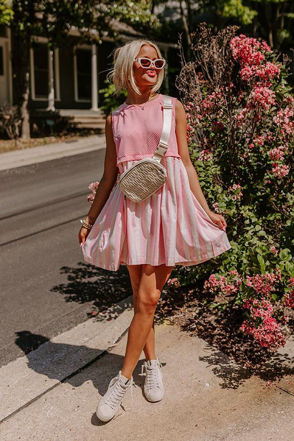 Cute Smile Stripe Mini Dress in Pink Product Image