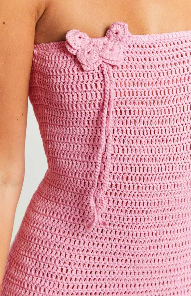 July Butterfly Pink Crochet Mini Dress Product Image