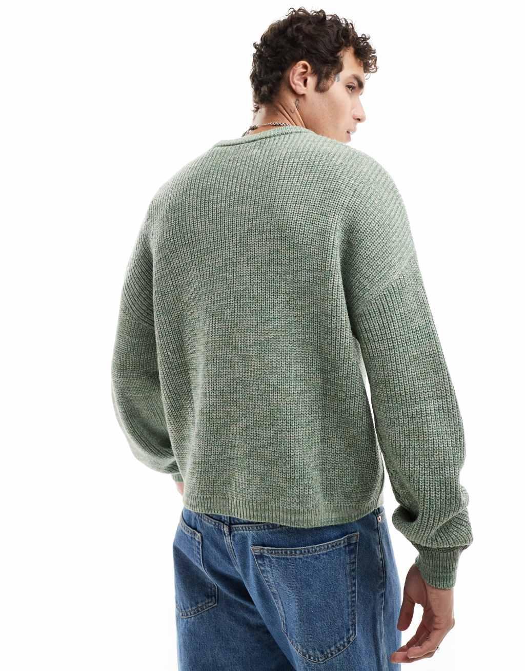 ASOS DESIGN relaxed knitted fisherman rib sweater in green Product Image