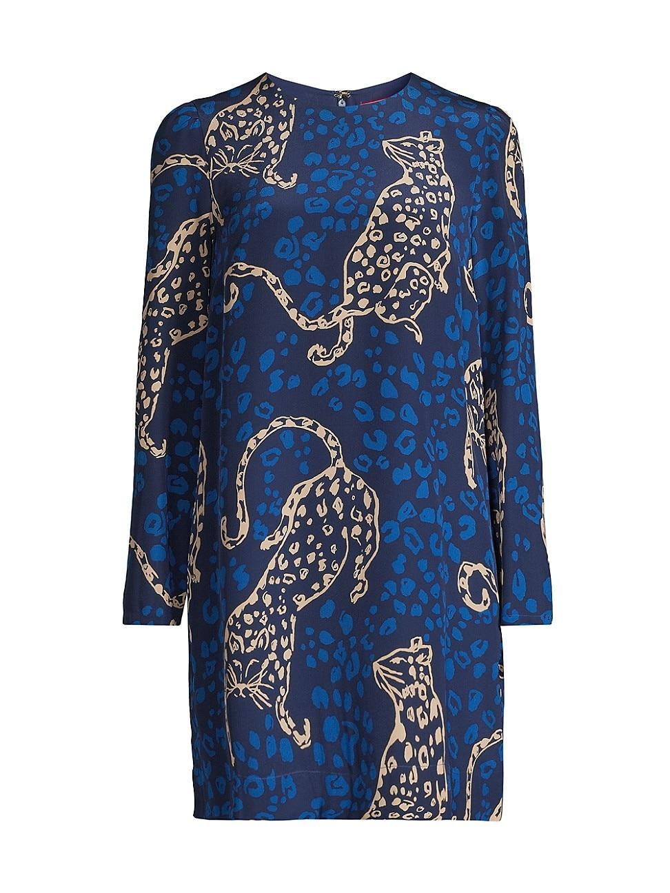 Lilly Pulitzer Tyra Long Sleeve Silk Dre (Low Tide Navy Oversized Easy To Spot) Women's Dress Product Image