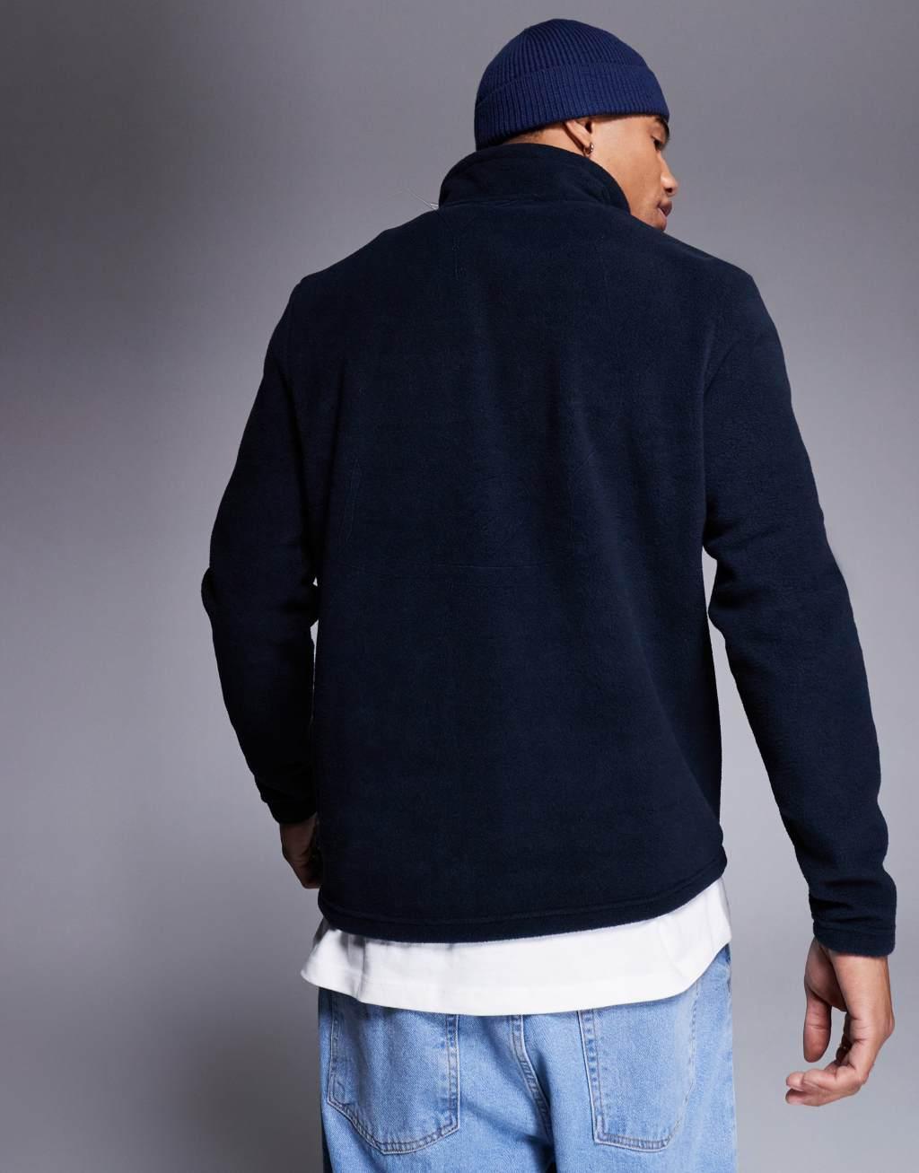 ASOS DESIGN half zip fleece sweatshirt in navy Product Image