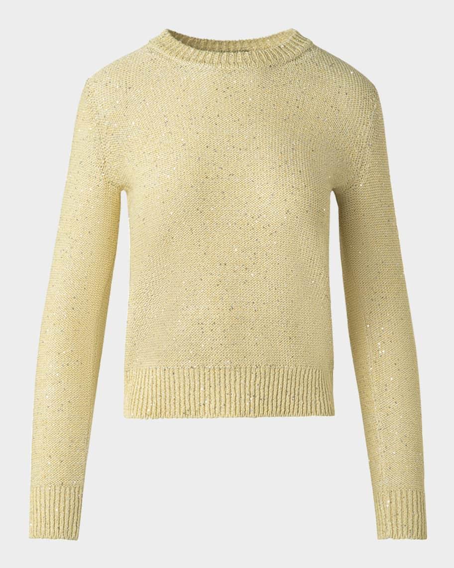 Micro Sequin Linen-Blend Crewneck Sweater Product Image