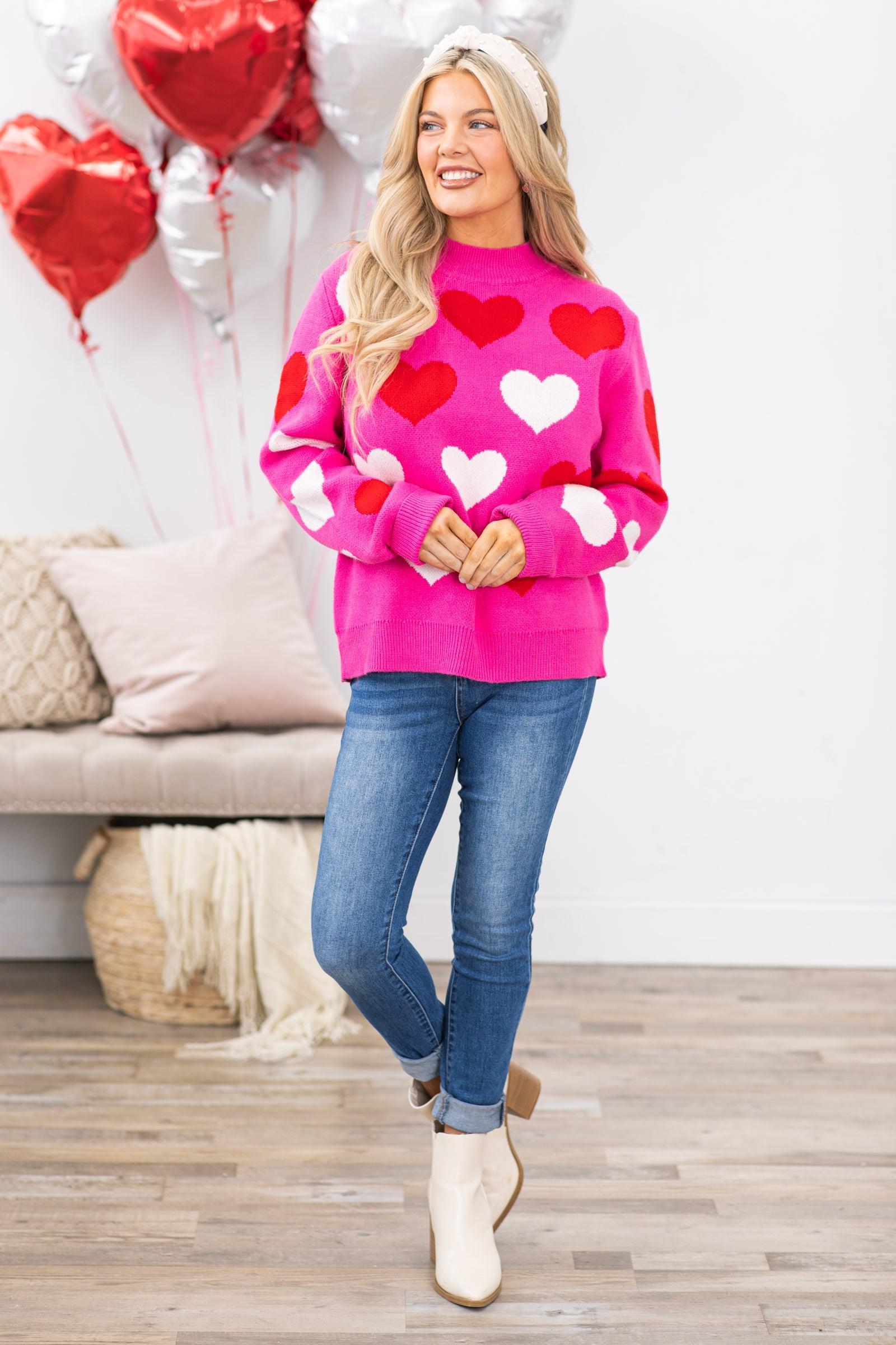 Pink Heart Pattern Intarsia Sweater Product Image