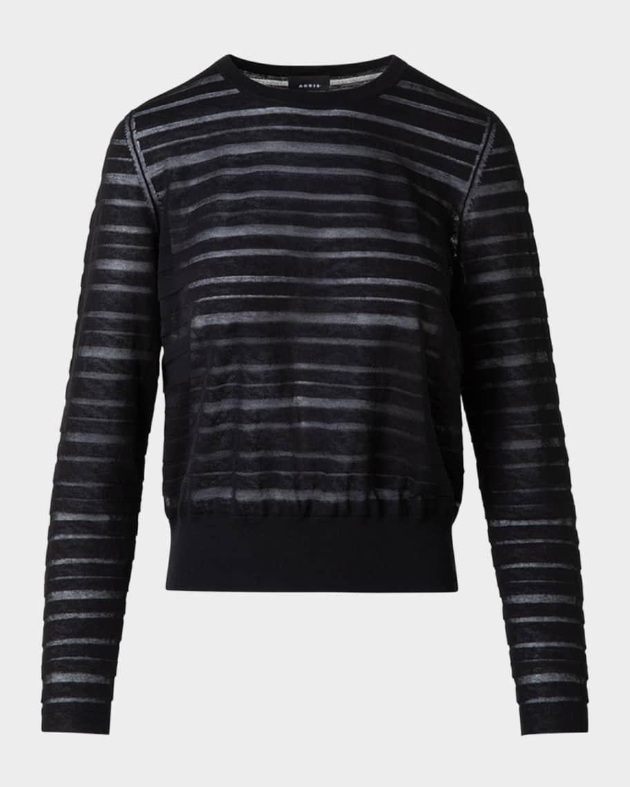 Sheer Stripe Knit Crewneck Sweater Product Image