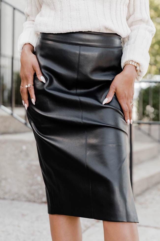 Brilliant Idea Black Faux Leather Midi Skirt FINAL SALE product image