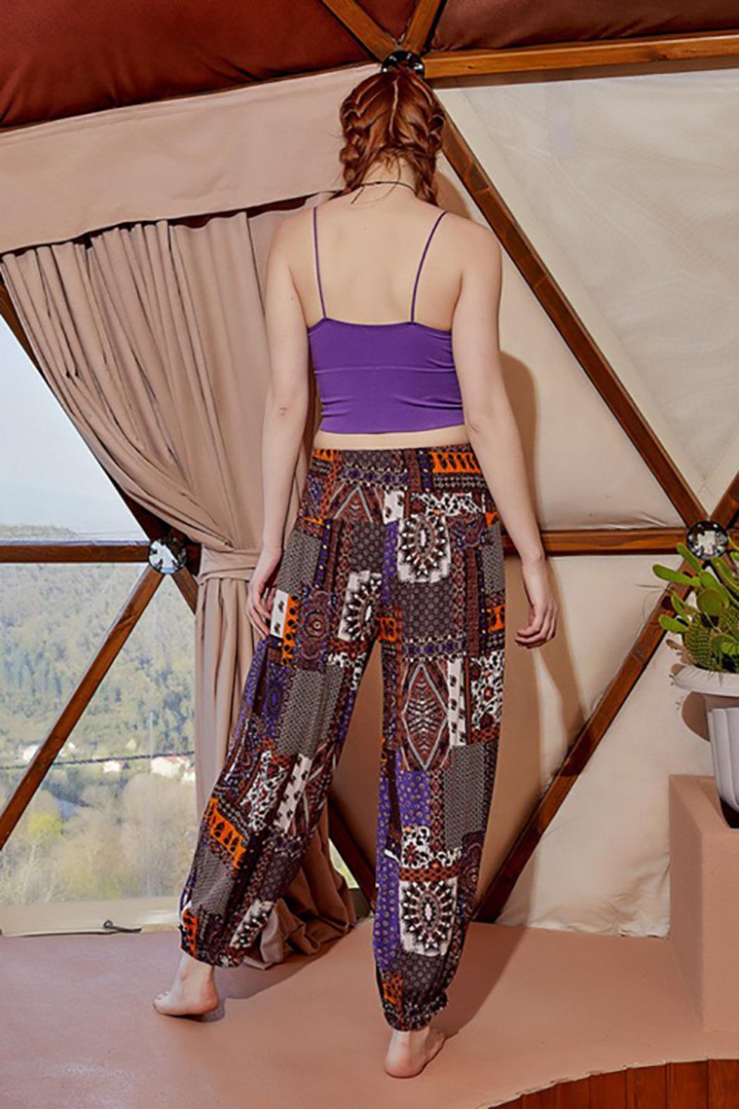 Drawstring Purple Pattern Harem Pants Female Product Image