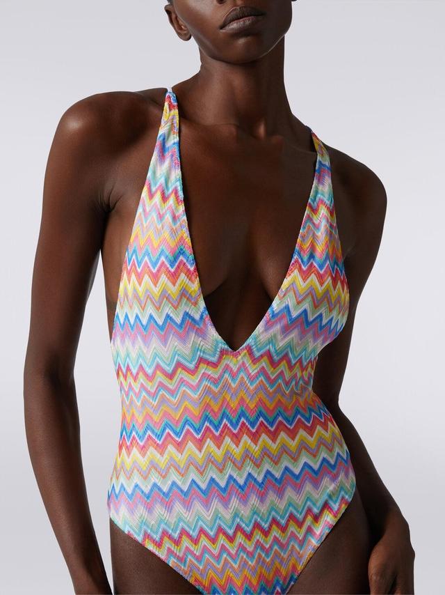 Zigzag print one-piece swimming costume with V-neckline Multicoloured | Missoni Product Image