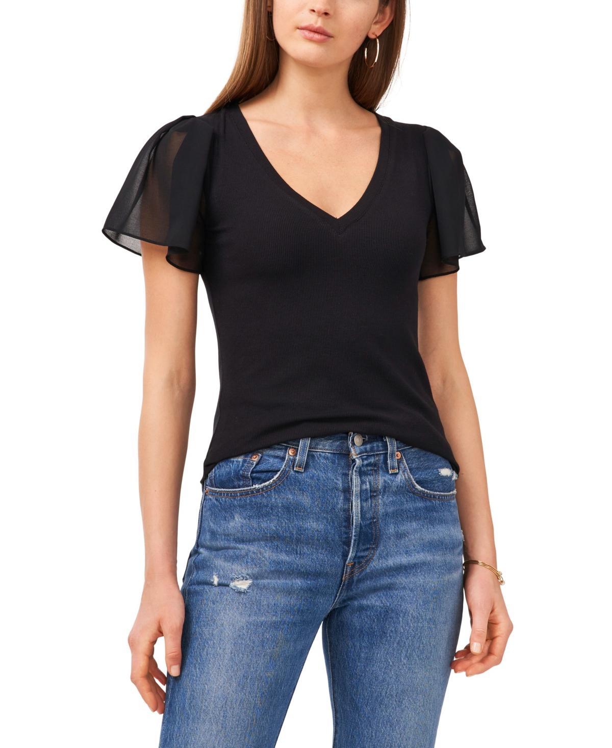 1.state Womens Flutter Short Sleeve V-Neck Knit Top Product Image