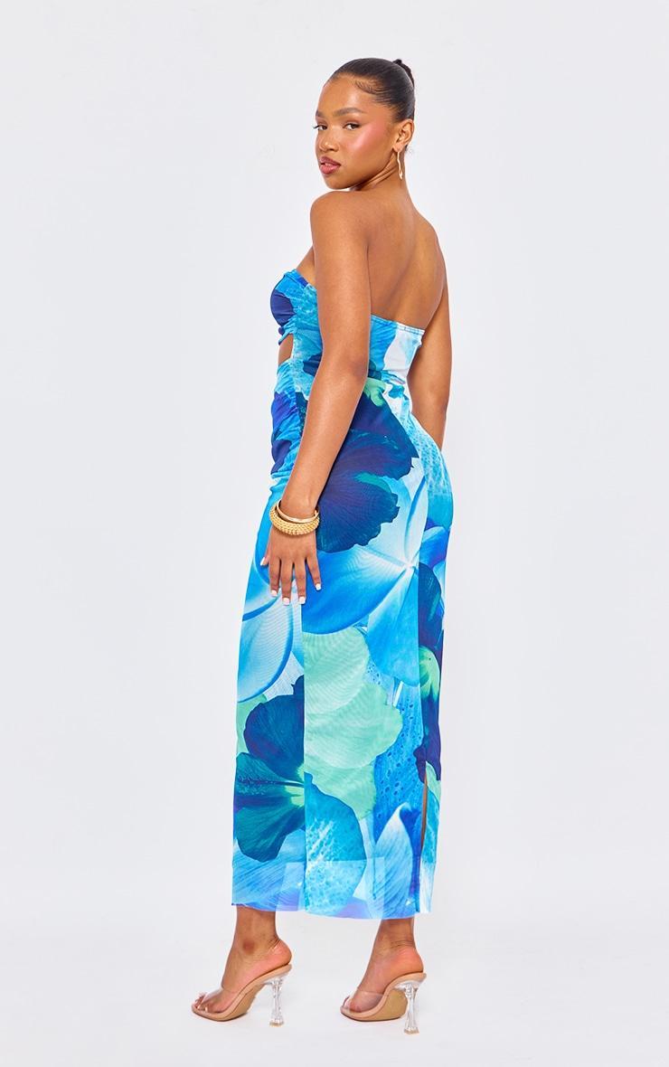 Blue Printed Bandeau Cut Out Maxi Dress Product Image