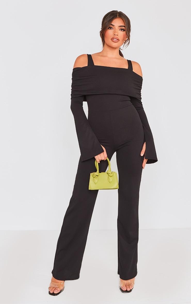 Black Off Shoulder Long Sleeve Jumpsuit Product Image