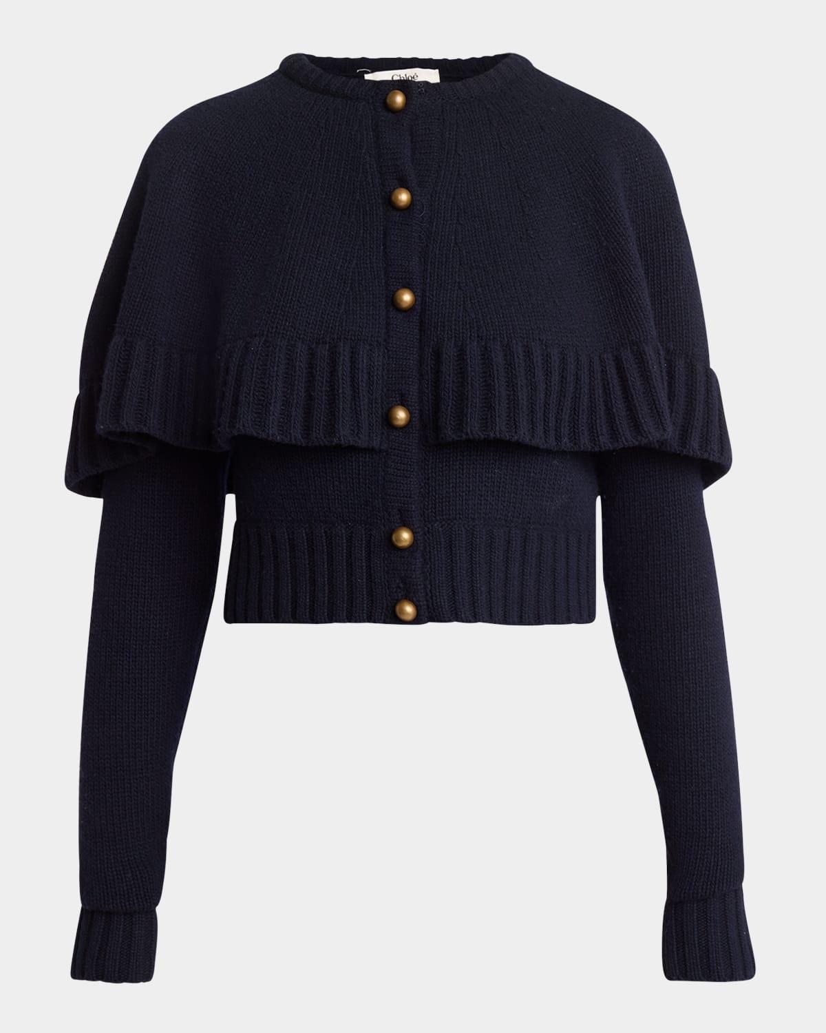 CHLOÉ Cape-detailed Wool-cashmere Knit Cardigan In Classic Navy Product Image