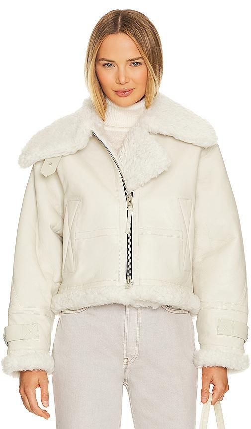 AGOLDE x Shoreditch Ski Club Lola Shearling Jacket in Cream. Product Image