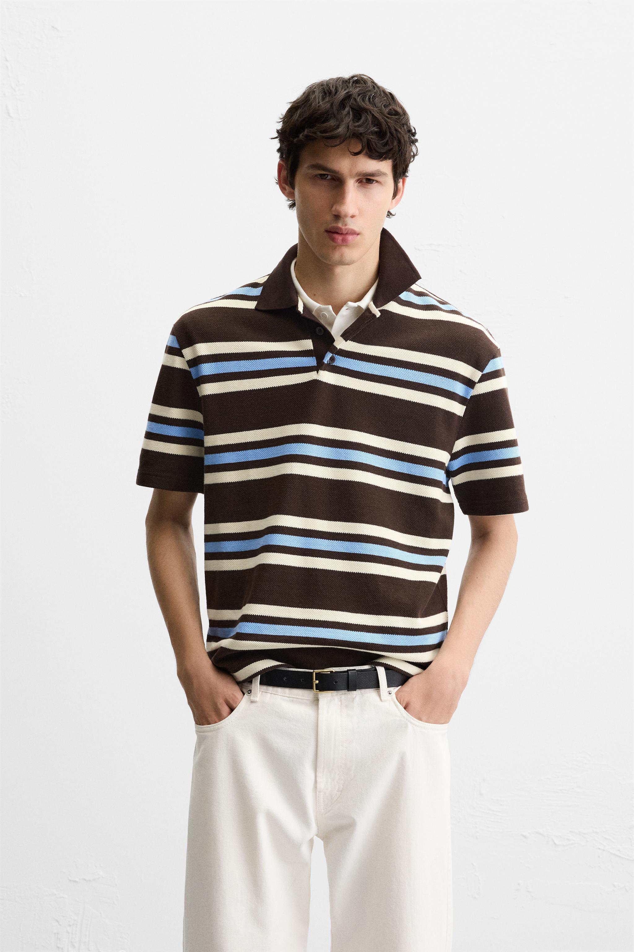 PIQUÉ TEXTURED STRIPED POLO SHIRT Product Image