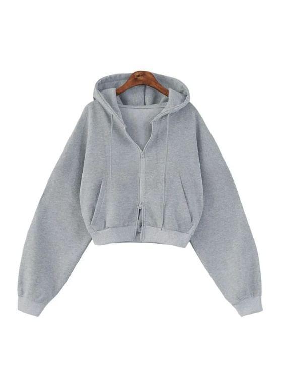 Long Sleeve Plain Hooded Zip-Up Jacket Product Image