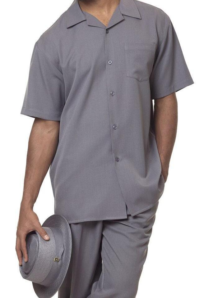 Men's 2 Piece Walking Suit Summer Short Sleeves in Gray Male Product Image