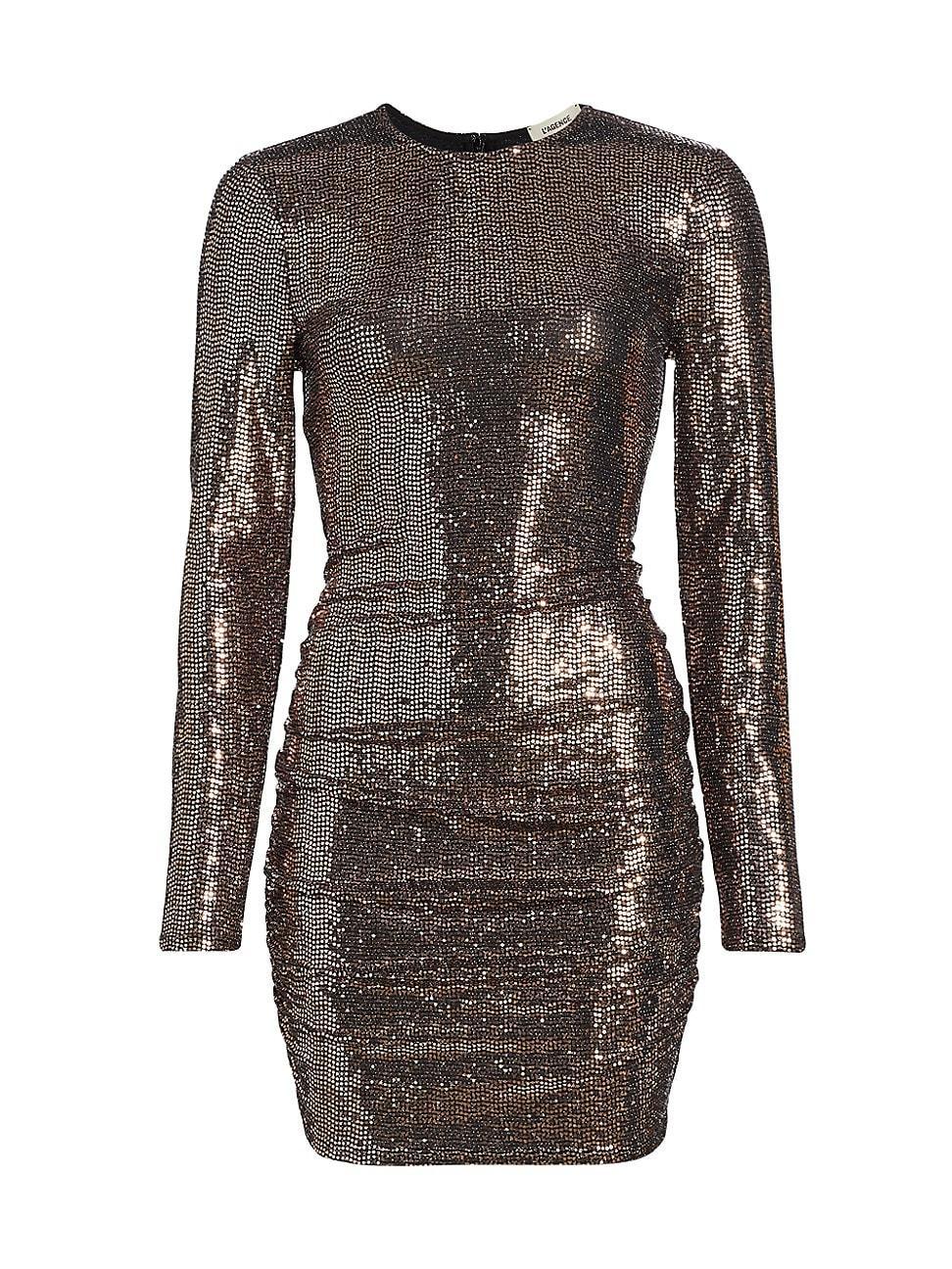 LAGENCE Sunny Dress In Black/Bronze Sequin Product Image