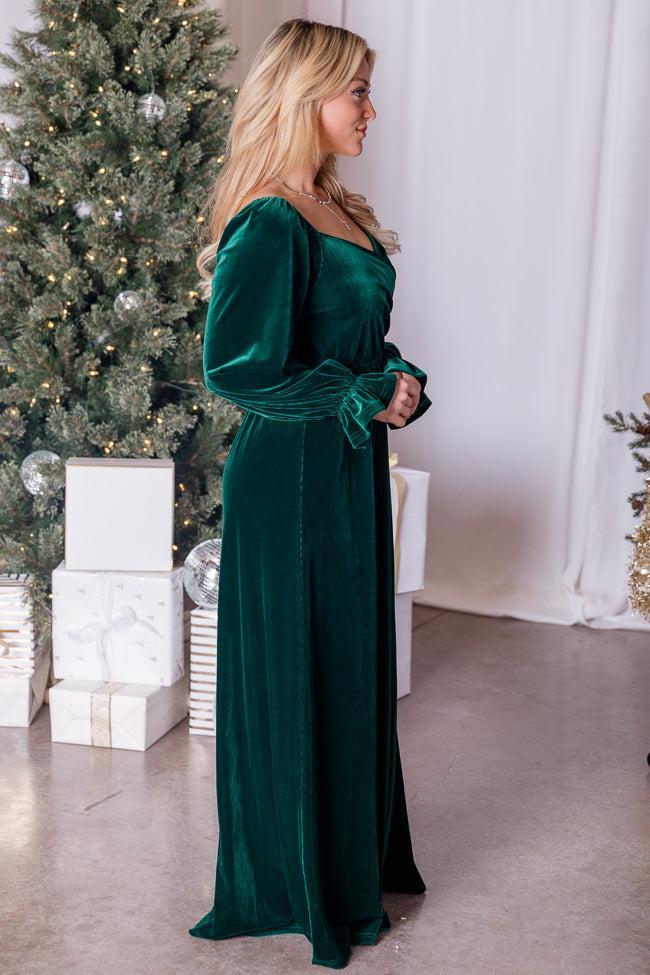 Holiday Magic Velvet Emerald Ruched Maxi Dress FINAL SALE Product Image