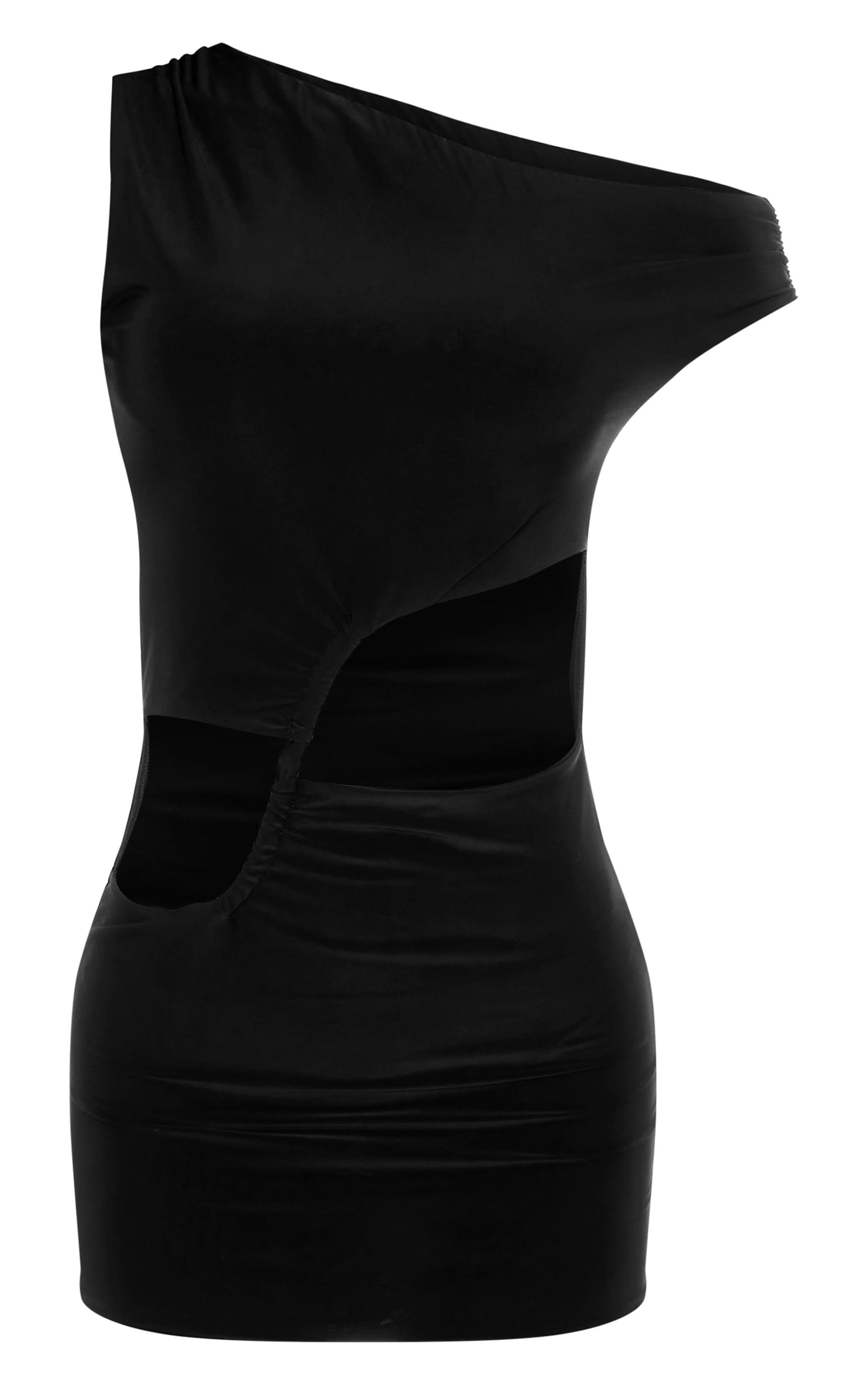 Black Double Layer Slinky Twist Front Racer Neck Mini Dress Product Image