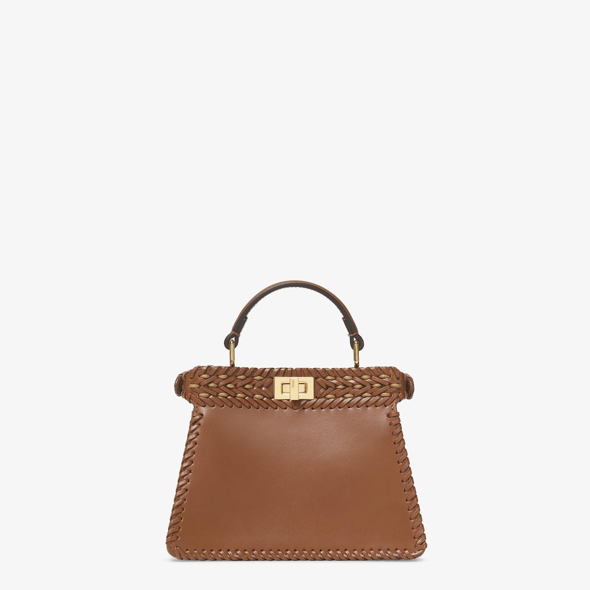 Peekaboo ISeeU PetiteBrown interlaced leather bag with Selleria waxed thread Product Image