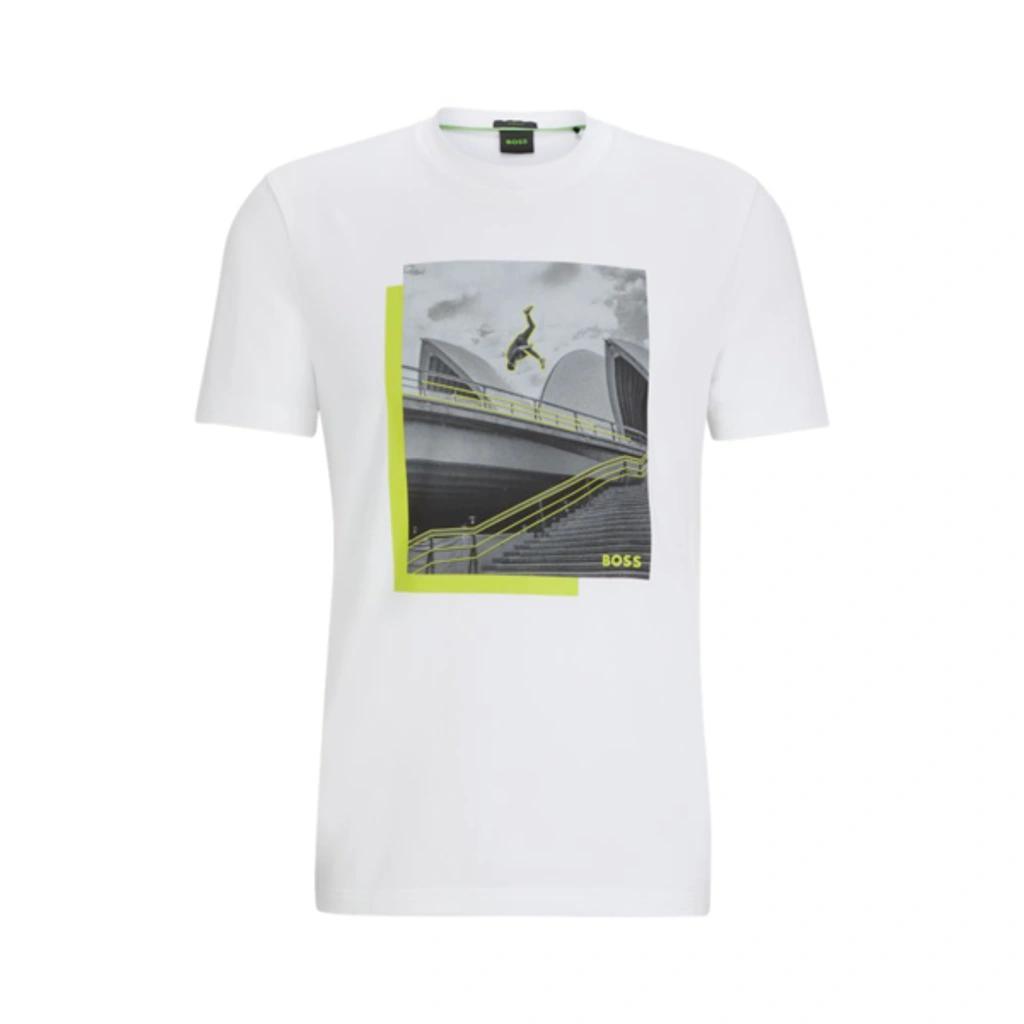 Photo-print T-shirt In Stretch-cotton Jersey In White Product Image