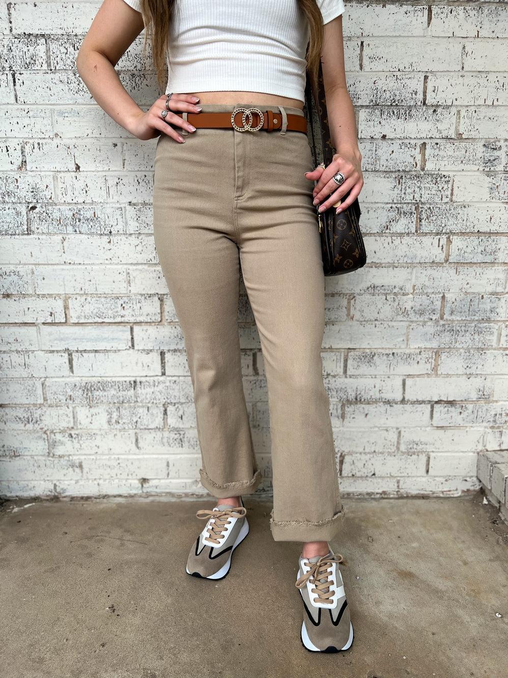 One Good Reason High Rise Khaki Trousers Product Image