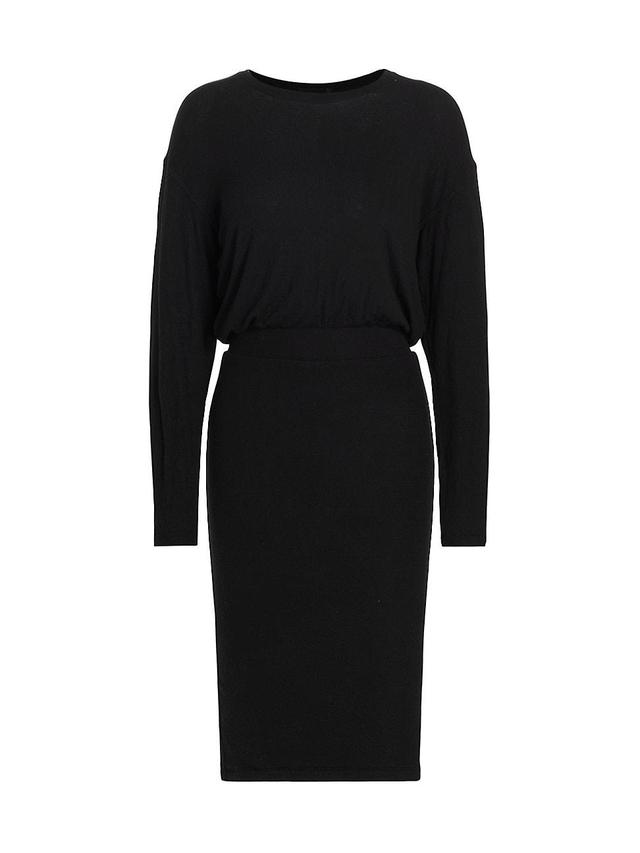 Womens Ruched Long-Sleeve Knee-Length Dress Product Image