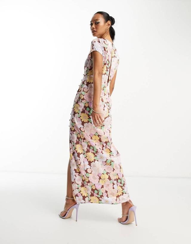 ASOS DESIGN button side detail satin midi tea dress in bold floral print Product Image