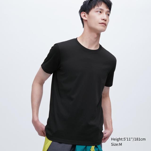 Mens Dry Crew Neck Short-Sleeve Color T-Shirt with Quick-Drying Black 2XS UNIQLO US Product Image