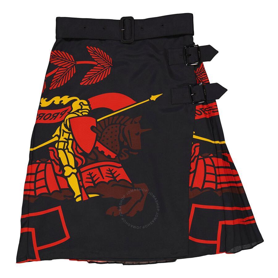 BURBERRY Ekd Print Belted Silk Skirt In Red Product Image