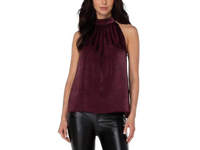 Liverpool Los Angeles Sleeveless Mock Neck Halter Top (Mini Leopard Plum Print) Women's Clothing Product Image