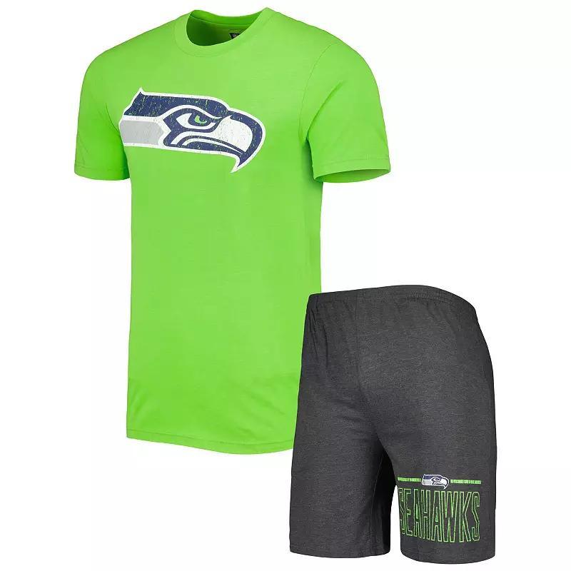 Mens Concepts Sport Charcoal/Neon Green Seattle Seahawks Meter T-Shirt & Shorts Sleep Set Product Image