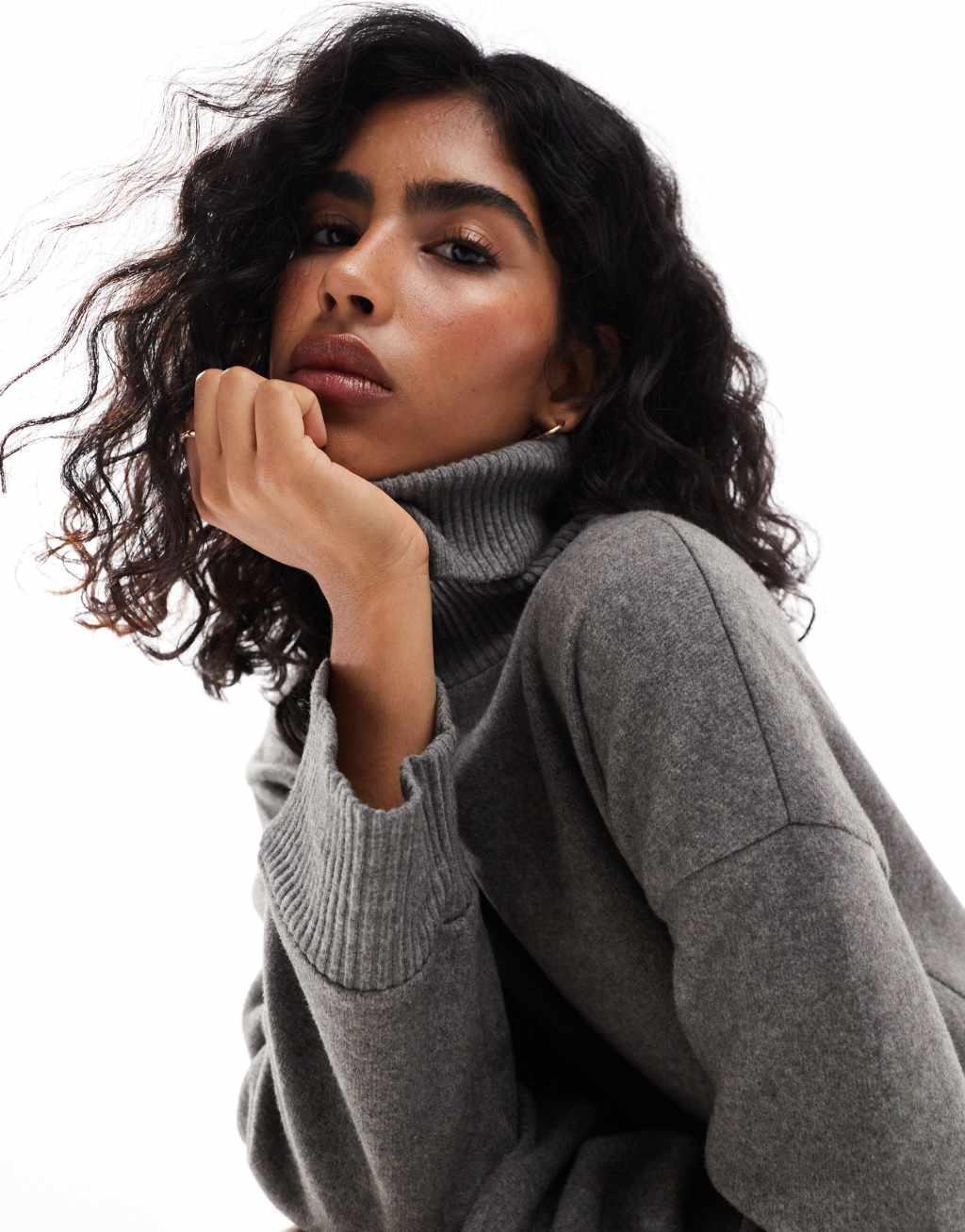 ASOS DESIGN supersoft long line turtleneck in charcoal heather - part of a set Product Image