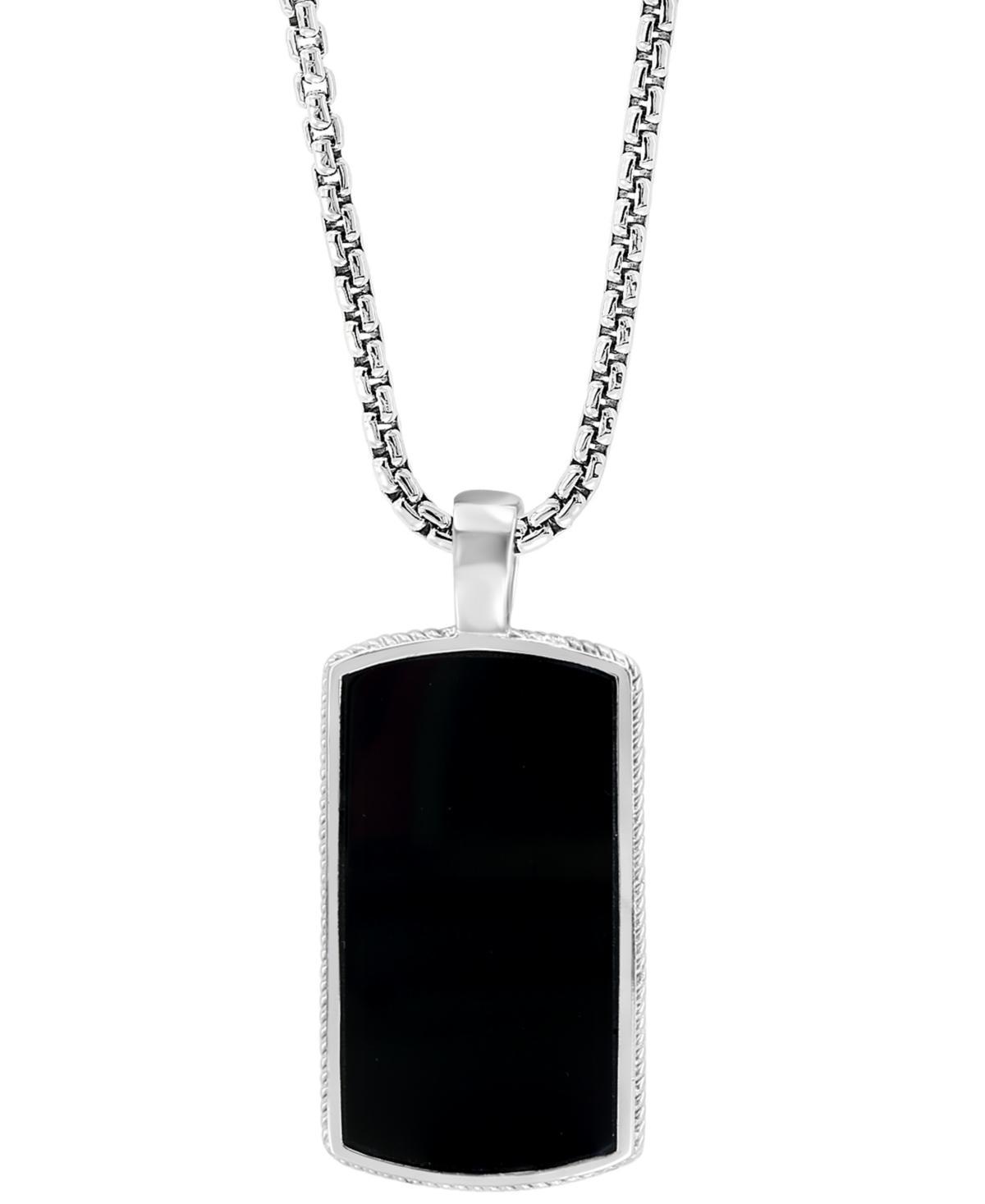 Effy Mens Black Agate Dog Tag 22 Pendant Necklace in Sterling Silver Product Image